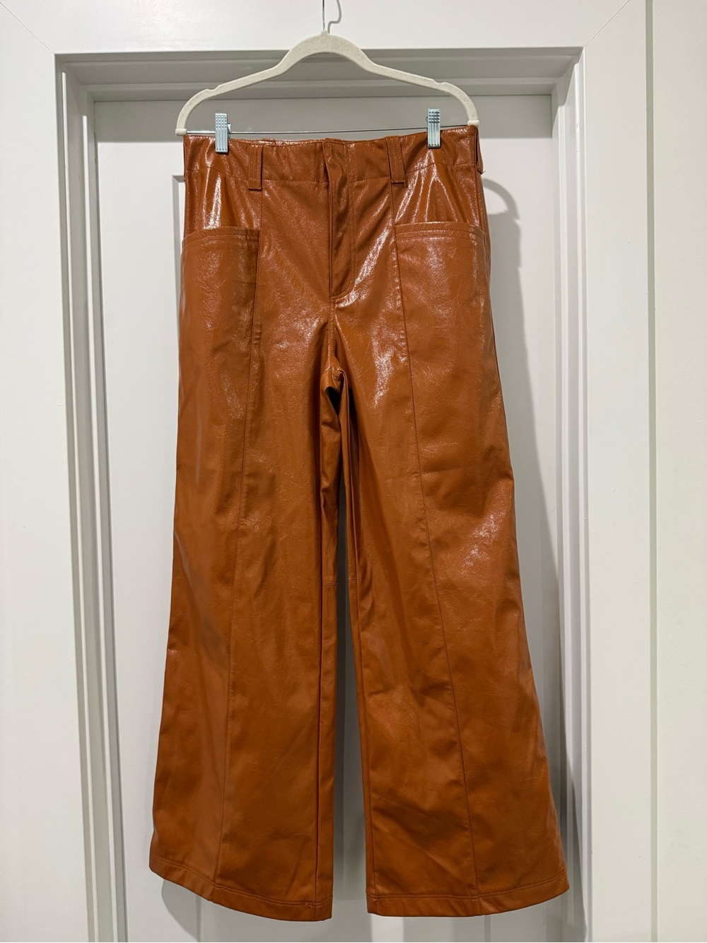 Free People Wide Leg Faux Leather Pants Rust Tone Size 10